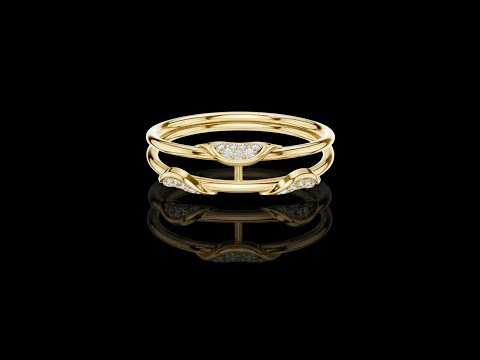 Round Cut Moissanite Diamond Double Band Leaf Open Ring