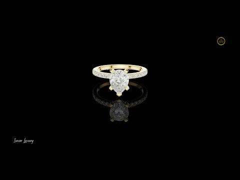 Pear Cut Lab Diamond Solitaire Engagement Rings With Pave Band
