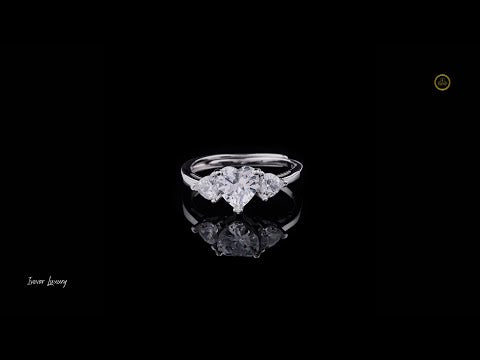 Three Stone Heart Cut Lab Diamond Wedding Ring For Her