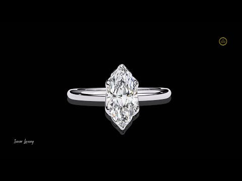 Six Pave Setting Marquise Lab Diamond Solitaire Engagement Ring