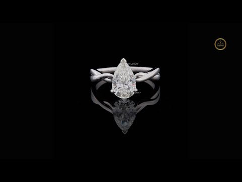 1.50 TCW Elegant Pear Shaped Moissanite Diamond Solitaire Ring with Contemporary Twisted Band Design in Polished White Gold