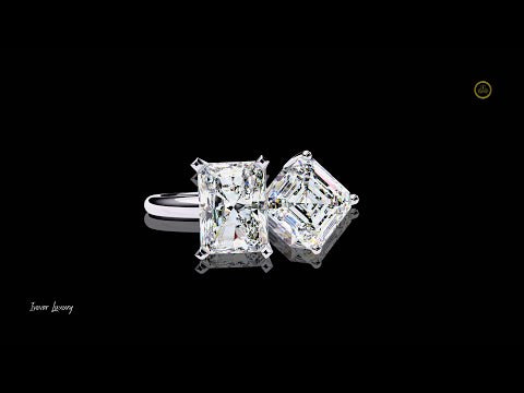 Radiant and Asscher Cut Lab Diamond Toi et Moi Engagement Ring