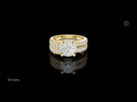 1.00 CT High Shine Round Cut Lab Diamond Ring Set with Pave Wedding Band For Love