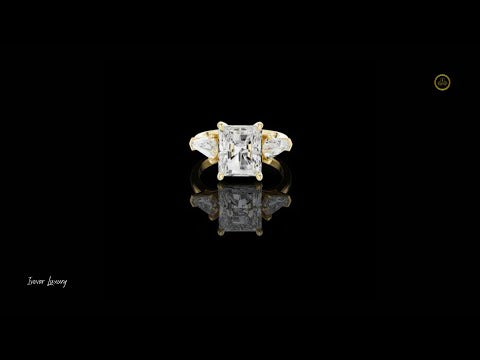 Radiant Lab Diamond Three Stone Ring With Kite Side Stones