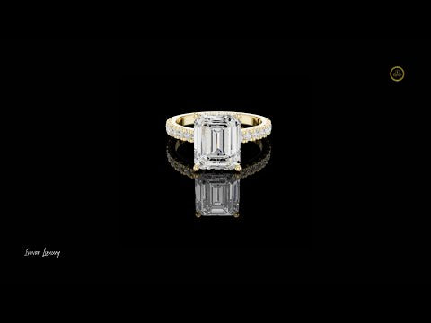 1.00 CT Showcasing a Striking Emerald Cut Moissanite Diamond with a Pavé Diamond Band