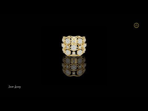 1.70 TCW Floral Symphony Wide Band Ring with Brilliant Round Cut Moissanite Diamond