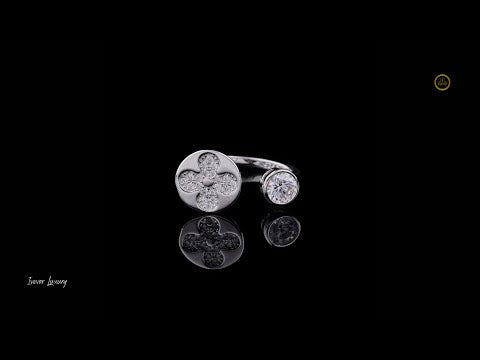Floral Open Cuff Round Moissanite Diamond Anniversary Ring
