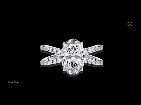 Oval Cut Lab Diamond Split Shank Wedding Ring With Double Pave Bands