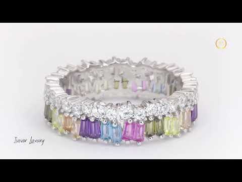 Natural Multi-Color Sapphire & Diamond Eternity Band Ring in White Gold