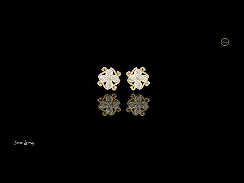 0.37 TCW Ornamental Floral Cluster Stud Moissanite Earrings with Curled Gold Accents For Her