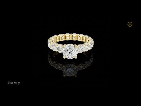 1.25 CT Sparkling Round Brilliant Cut Moissanite Diamond Eternity Ring with Grand Center Solitaire in Gold