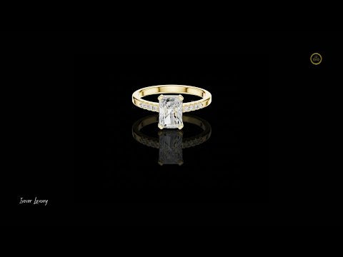 Pave Radiant Cut Lab Diamond Solitaire Engagement Ring