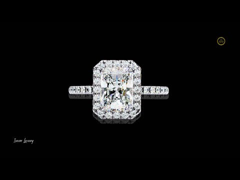 2.19 CT Exquisite Radiant Lab Diamond Halo Ring with Pave Set Diamond Accents on Elegant Band