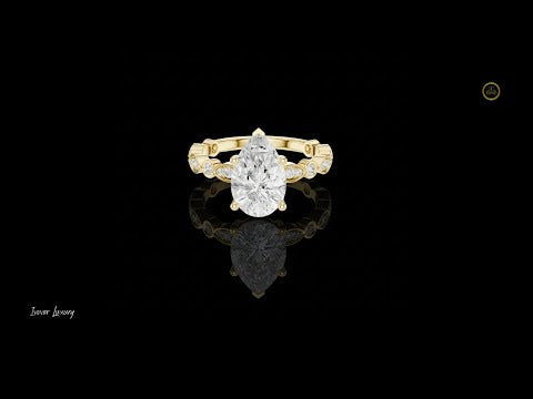 Vintage Inspired Pear Cut Solitaire Lab Diamond Wedding Ring For Women