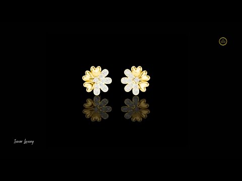 0.35 TCW FloraLume Round Petal Moissanite Diamond Gold Earrings with Blooming Cluster Design