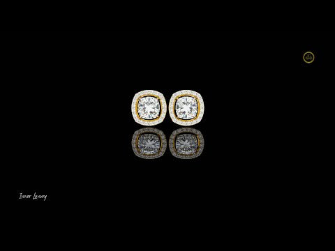 0.97 CT Exquisite Lab Grown Cushion Halo Stud Earrings Featuring Round Brilliant Center Stones