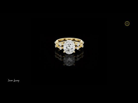 2.42 CT Timeless Oval Solitaire Moissanite Diamond Ring with Accent Diamond Band