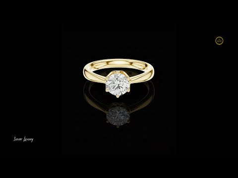 Round Cut Brilliant Six Prong Moissanite Diamond Cathedral Solitaire Ring