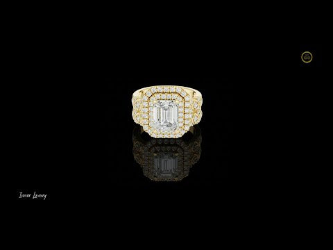 2.00 CT Statement Gold Emerald Cut Lab Diamond Halo Ring with Double Pave Setting For Bridal