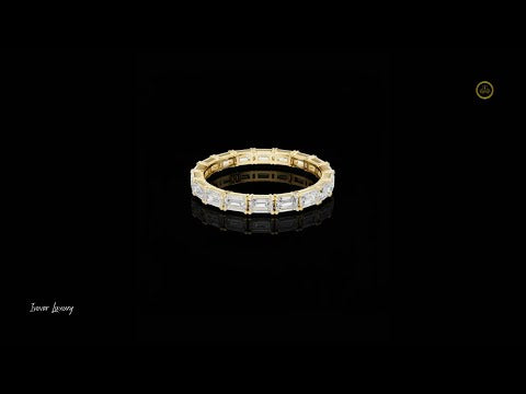 Pave Setting Emerald Cut Lab Diamond Eternity Wedding Band