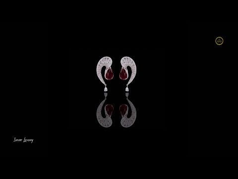 4.02 TCW Luxury Moissanite Earrings Featuring Deep Red Pear Center Stone with Baguette and Round Diamond Accents