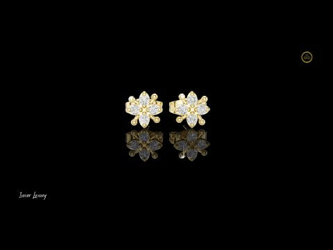 0.14 TCW Floral Star Moissanite Round Diamond Stud Earrings in Gold with Sculpted Petal Accents