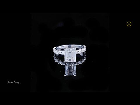 Pave Emerald Lab Diamond Anniversary Ring With Hidden Halo Band
