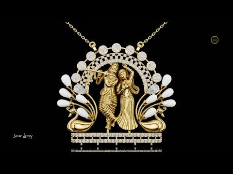 2.84 TCW Shiny Plated Radha Krishna Pendant with Lab Grown Diamond Peacock Motif Luxury Spiritual Jewelry