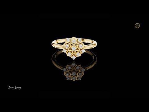 Round Lab Diamond Hexagon Floral Cluster Wedding Ring