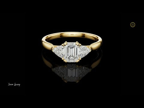 Emerald Cut Lab Diamond Rings with Trillion Side Stones