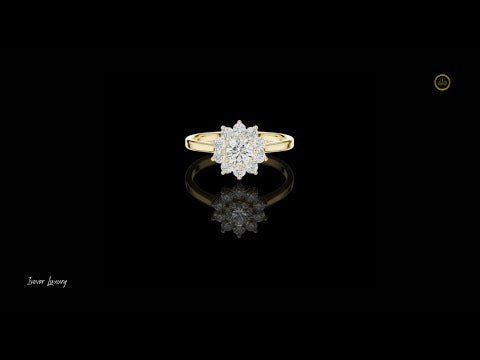 0.40 CT Authentic Floral Halo Round Brilliant Lab Grown Diamond Ring in Polished Gold