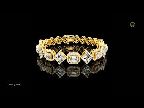 12.04 TCW Unique Geometric Emerald Lab Grown Diamond Bracelet with Alternating Halo and Open Gallery Design