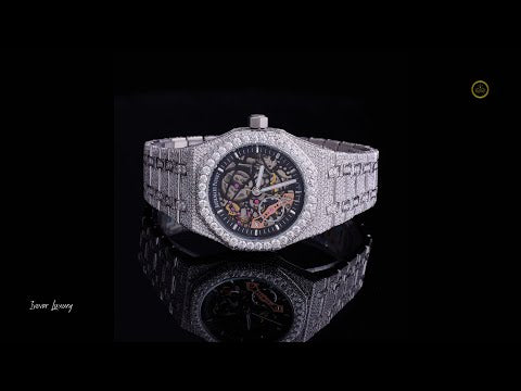 Full Iced Out Diamond Skeleton Watch with Open-Work Dial & Pave Link Band