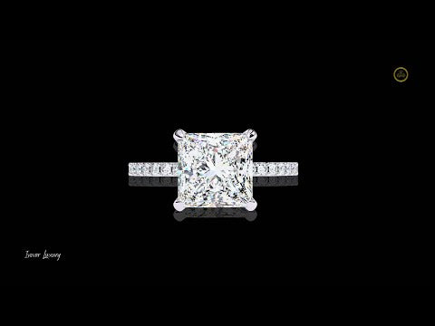 Princess Lab Diamond With Hidden Halo Pave Accents Engagement Ring