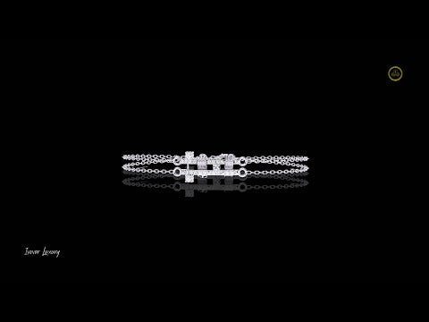 0.27 TCW Exquisite Double Layered Bracelet with Sparkling Diamond Studded Geometric Motif and Delicate Chain Design