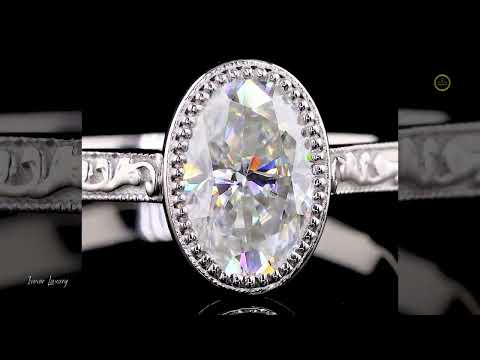 Vintage Oval Cut Moissanite Diamond Milgrain Engagement Ring