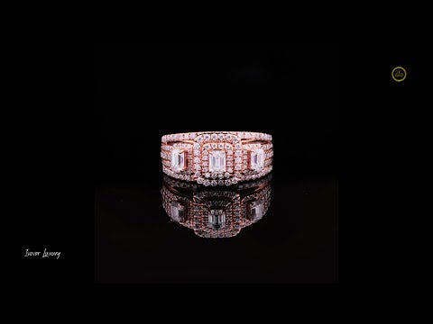0.25 CT Elegant Triple Emerald Cut Halo Lab Grown Diamond Ring With Luxury Multi Row Band