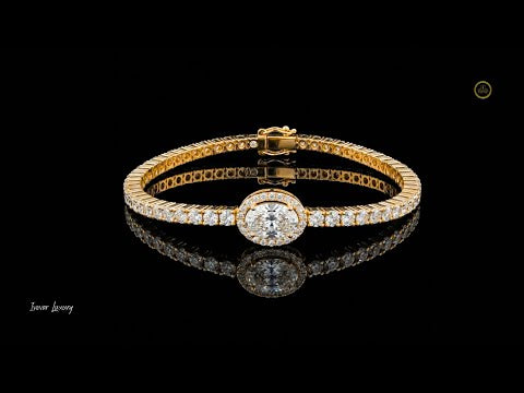 5.54 TCW Ethical Lab Grown Diamond Tennis Bracelet with Oval Halo Center and Brilliant Round Accents