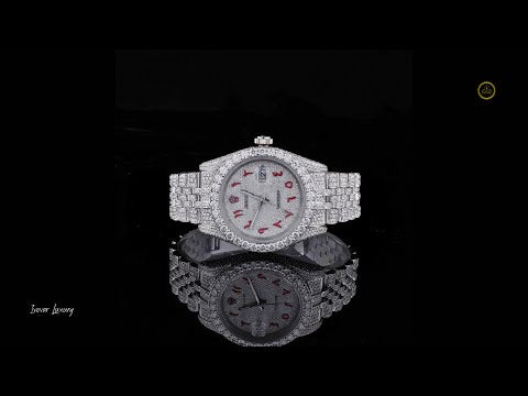 Full Iced Out Diamond Watch with Custom Red Arabic Letter Dial & Diamond Bezel