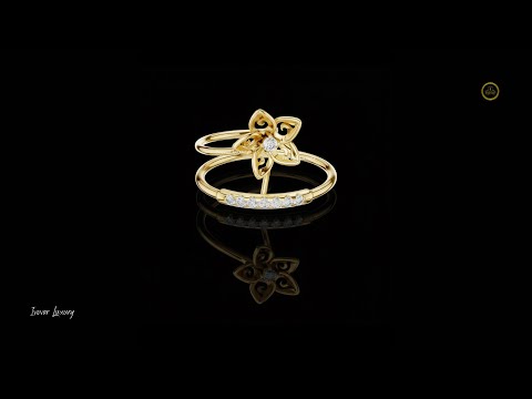 Dual Pave Band Flower Round Lab Diamond Ring