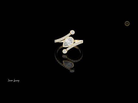 Bezel Set Pear Cut Lab Diamond Bypass Pave Engagement Ring