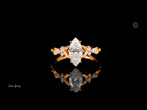 Marquise Lab Diamond Engagement Ring With Floral Inspired Accent