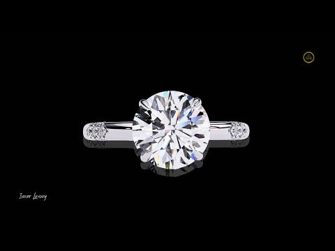 Round Brilliant Solitaire Lab Diamond Engagement Ring with Pave Band