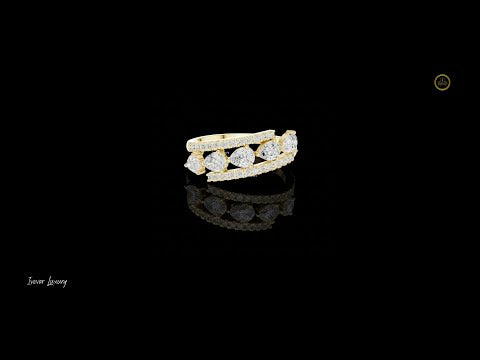 0.84 TCW Horizon Moissanite Diamond Band with Floating Pear & Round Stone Stations and Pave Rails