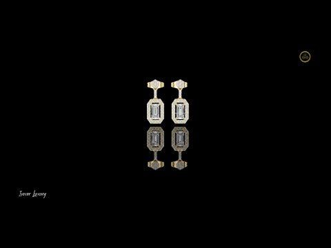 0.69 CT Imperial Emerald Cut Halo Lab Drop Earrings Gold with Geometric Brilliance Frame For Classy Girl