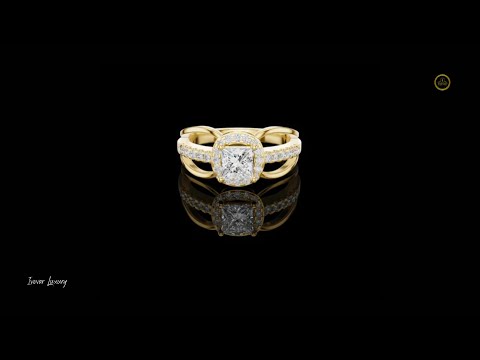0.57 CT Modern Split Shank Ring with Princess Lab Grown Diamond and Radiant Halo Accented by Pave Diamond