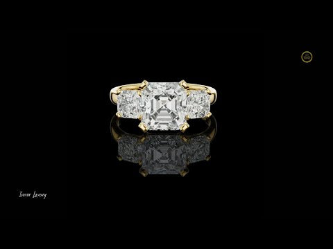 Asscher Cut Three Stone Moissanite Diamond Engagement Ring