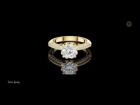1.01 CT Vintage-Inspired Floral Round Moissanite Diamond Ring in Gold with Pavé Accents For Wedding Gift