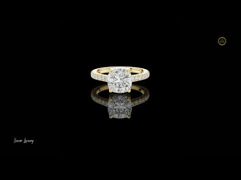 Cushion Cut Lab Diamond Solitaire Engagement Ring With Pave Band