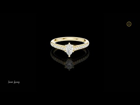 Pear Cut Lab Diamond Solitaire Engagement Ring With Pave Band
